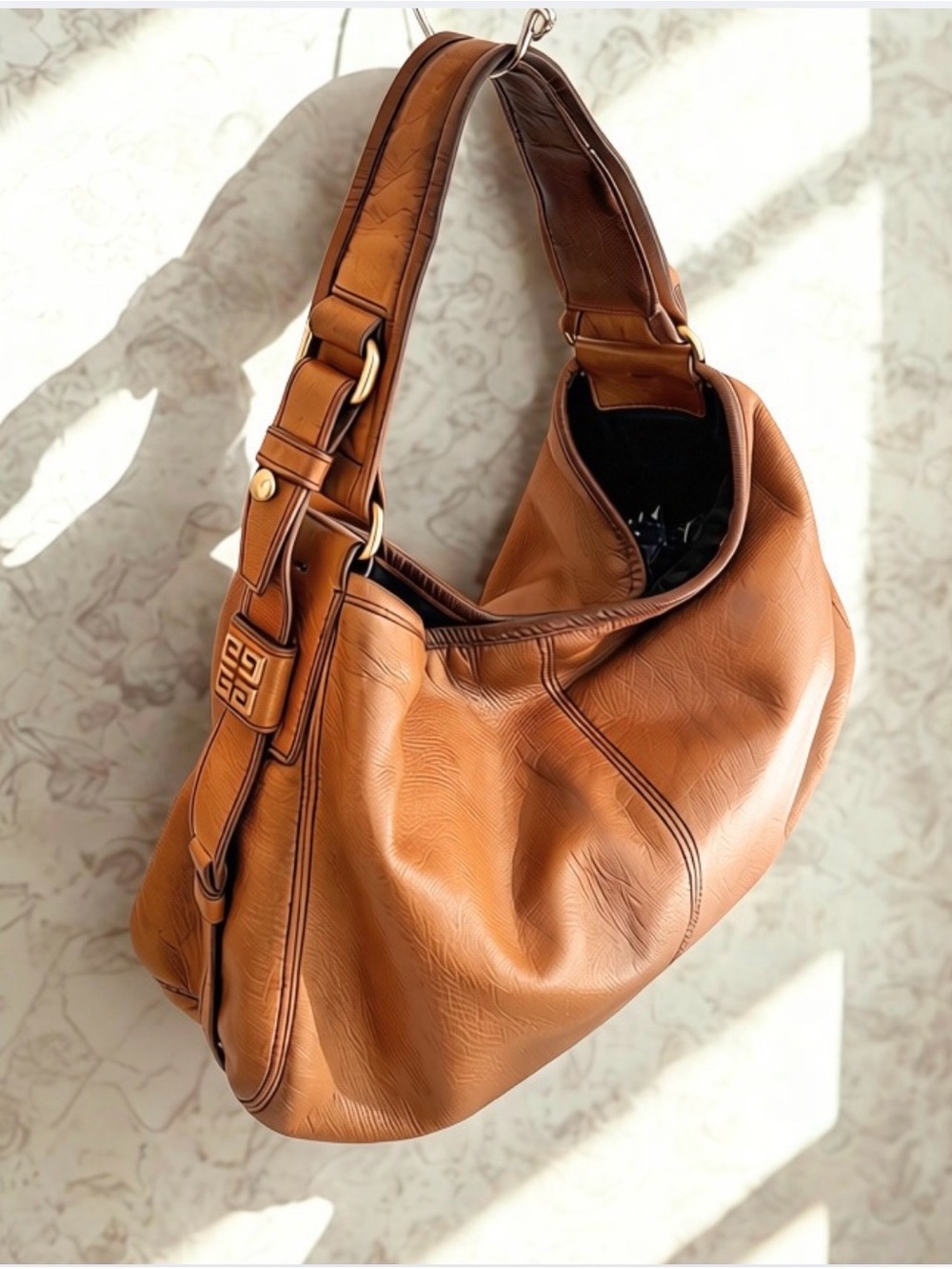Givenchy Cuir Noir Tan Brown Soft Slouchy Leather Hobo Bag